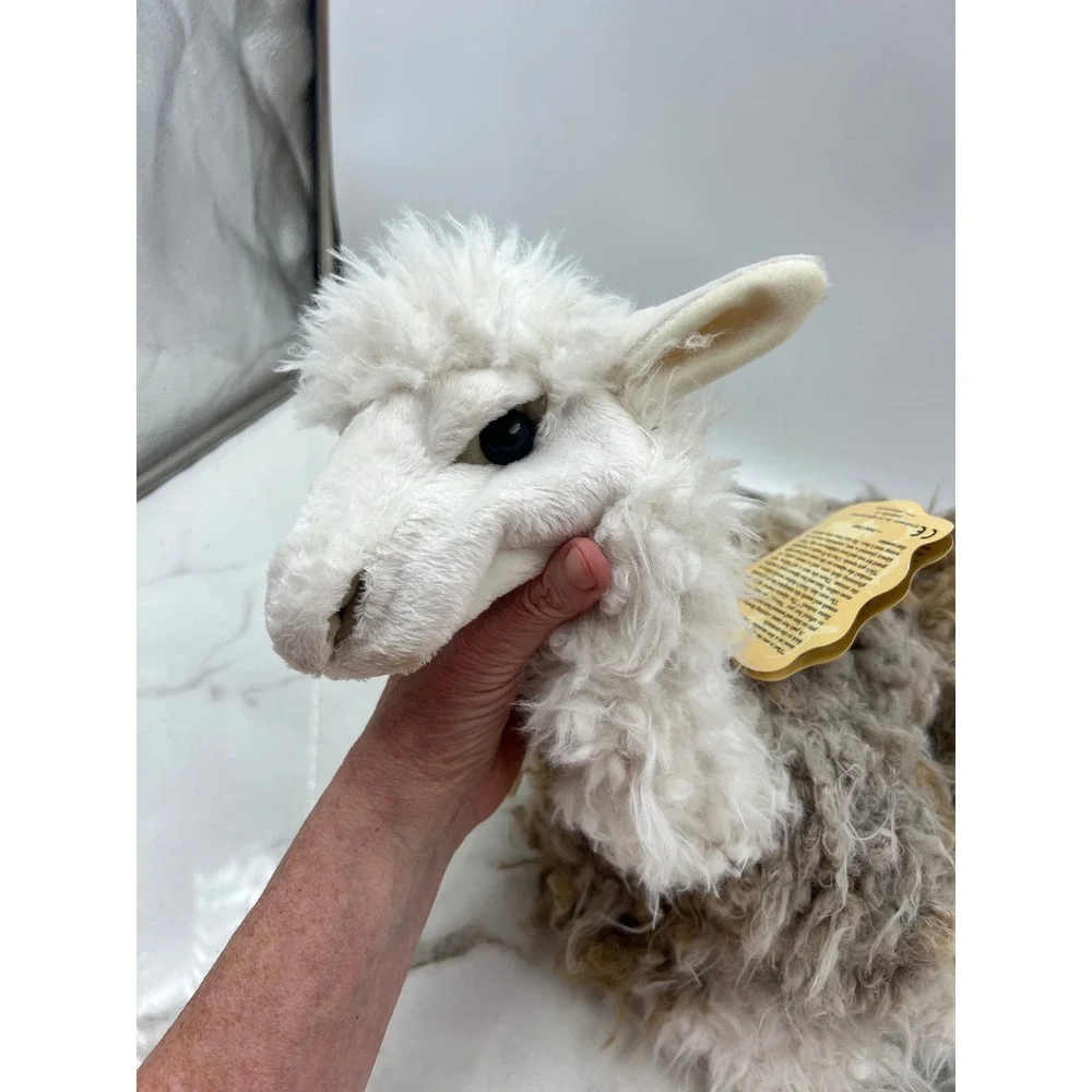 Folkmanis Alpaca Hand Puppet Plush White Brown Shaggy Faux Fur Realistic 2953